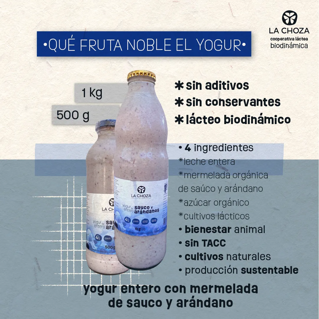 Yogurt Natural Entero Saborizado 1L “La Choza” ARANDANOS Y SAUCO